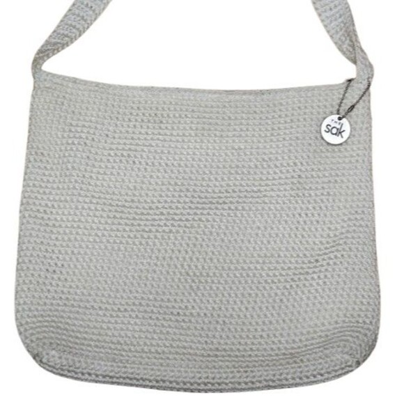 The Sak Shoulder Bag Creamy White Crochet Knit Zip Top Closure Vtg - Picture 2 of 6